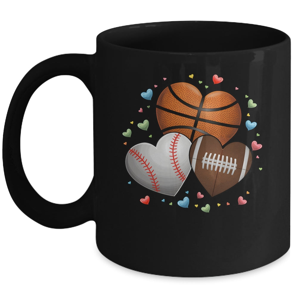 Heart Football Basketball Baseball Valentines Day Boys Mens Mug | siriusteestore