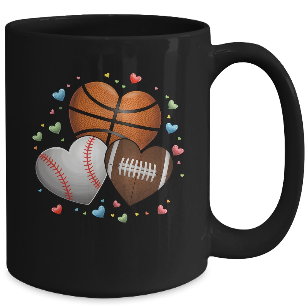 Heart Football Basketball Baseball Valentines Day Boys Mens Mug | siriusteestore