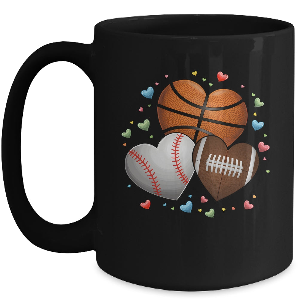 Heart Football Basketball Baseball Valentines Day Boys Mens Mug | siriusteestore