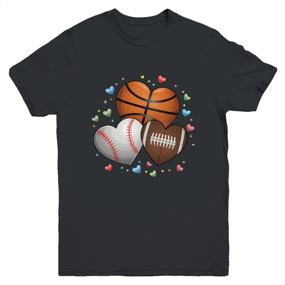 Heart Football Basketball Baseball Valentines Day Boys Mens Youth Shirt | siriusteestore