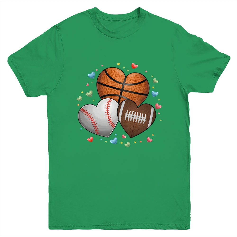 Heart Football Basketball Baseball Valentines Day Boys Mens Youth Shirt | siriusteestore