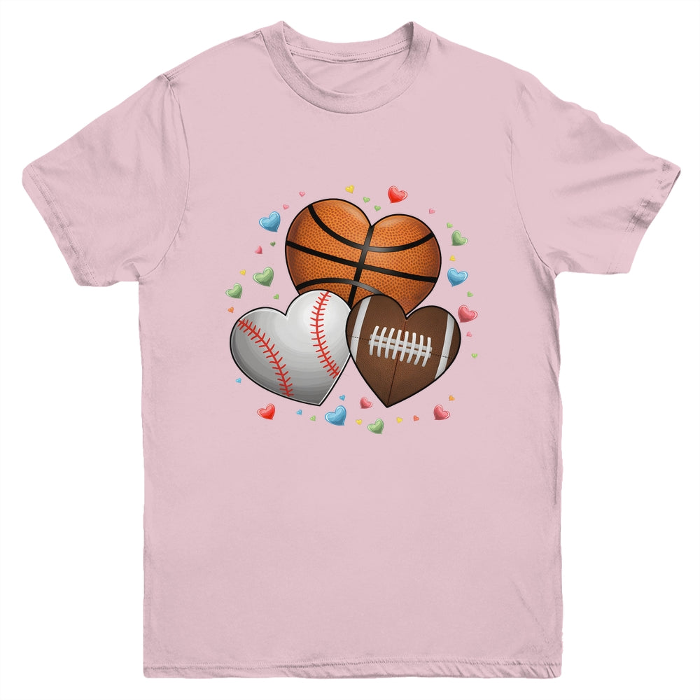 Heart Football Basketball Baseball Valentines Day Boys Mens Youth Shirt | siriusteestore