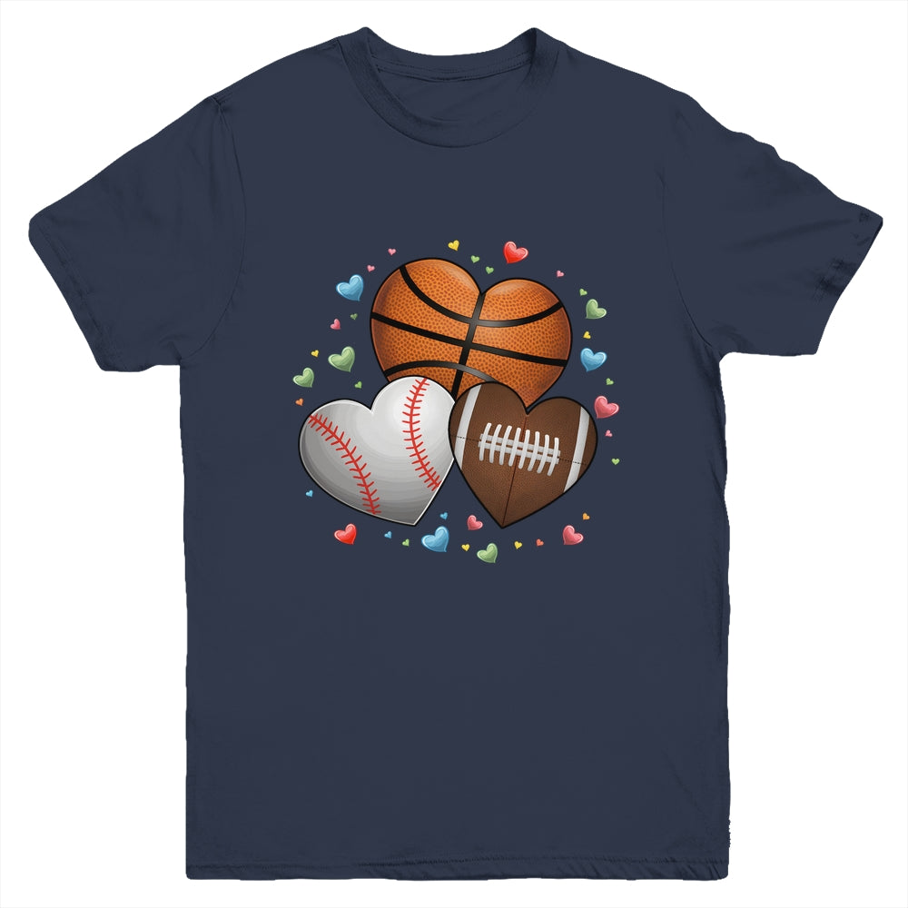 Heart Football Basketball Baseball Valentines Day Boys Mens Youth Shirt | siriusteestore