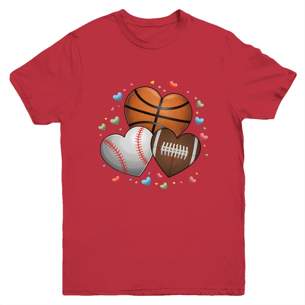 Heart Football Basketball Baseball Valentines Day Boys Mens Youth Shirt | siriusteestore