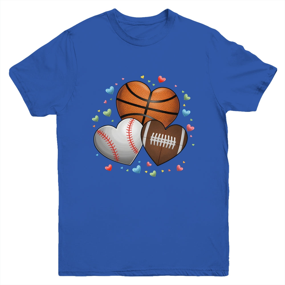 Heart Football Basketball Baseball Valentines Day Boys Mens Youth Shirt | siriusteestore