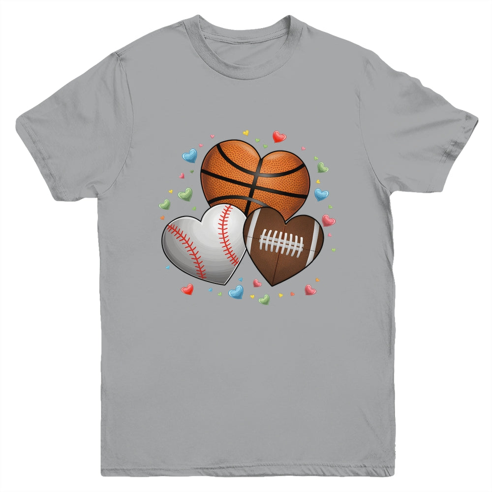 Heart Football Basketball Baseball Valentines Day Boys Mens Youth Shirt | siriusteestore