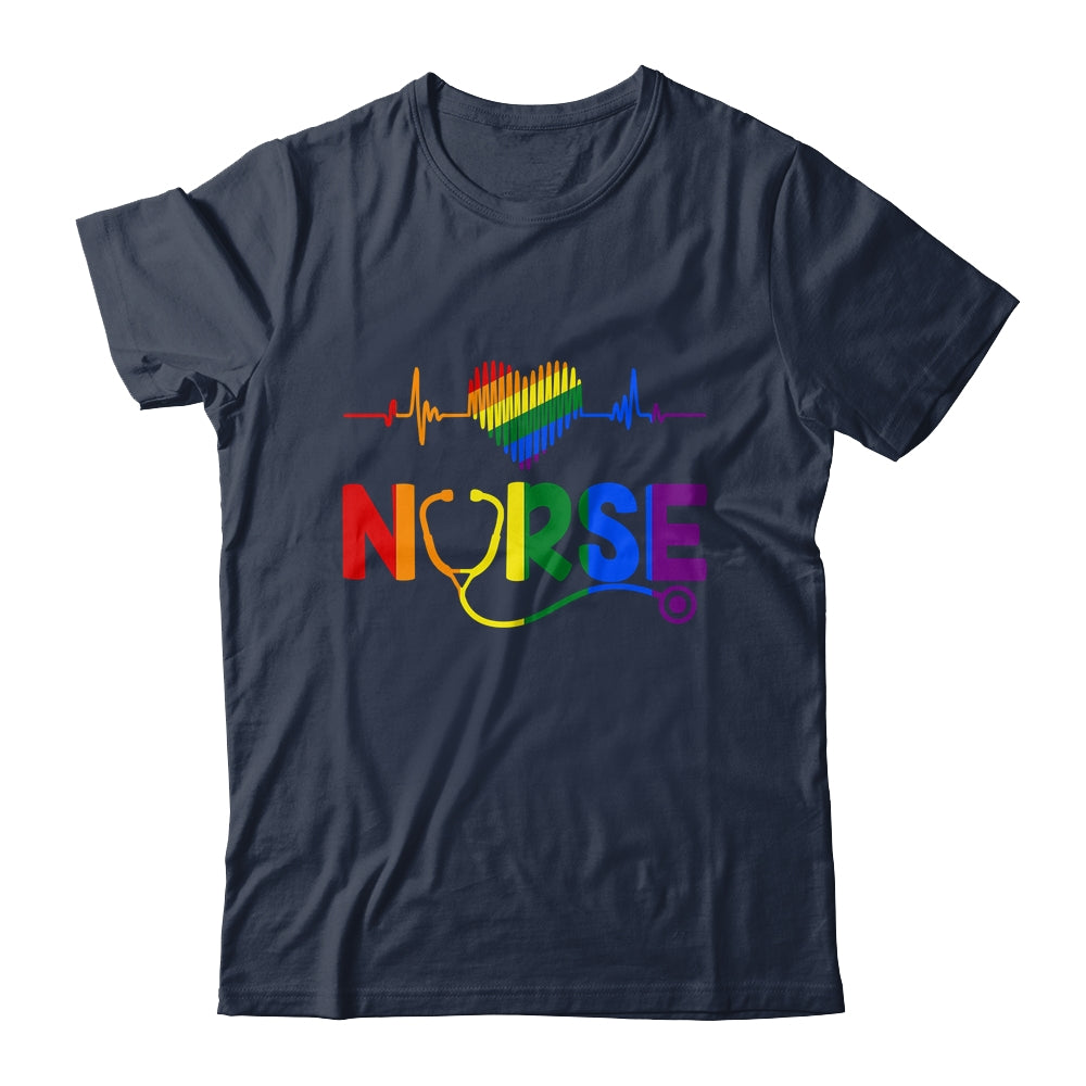 Heartbeat Rainbow Heart Gay Pride LGBT Medical Nurse LGBTQ Shirt & Tank Top | siriusteestore