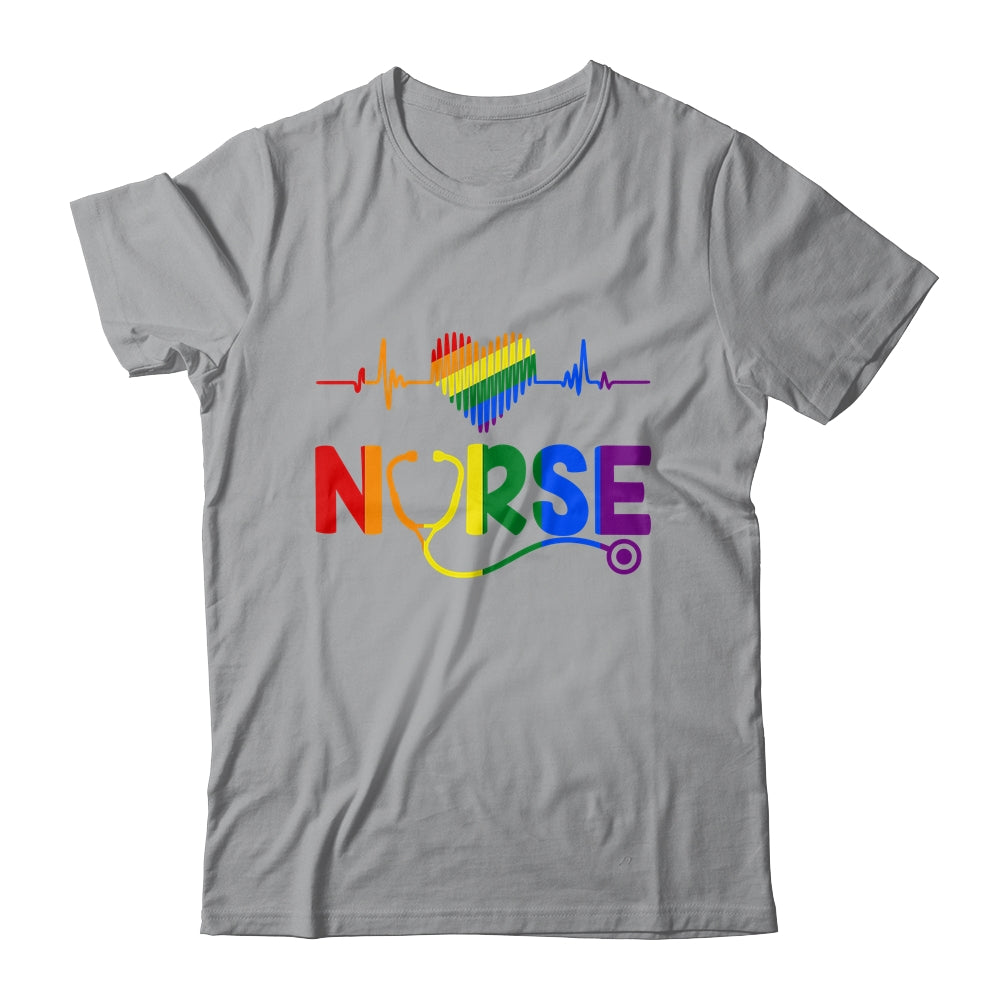 Heartbeat Rainbow Heart Gay Pride LGBT Medical Nurse LGBTQ Shirt & Tank Top | siriusteestore