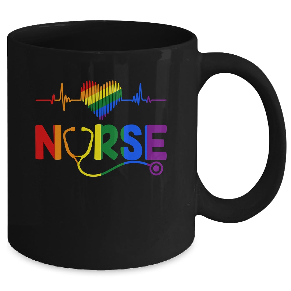 Heartbeat Rainbow Heart Gay Pride LGBT Medical Nurse LGBTQ Mug | siriusteestore