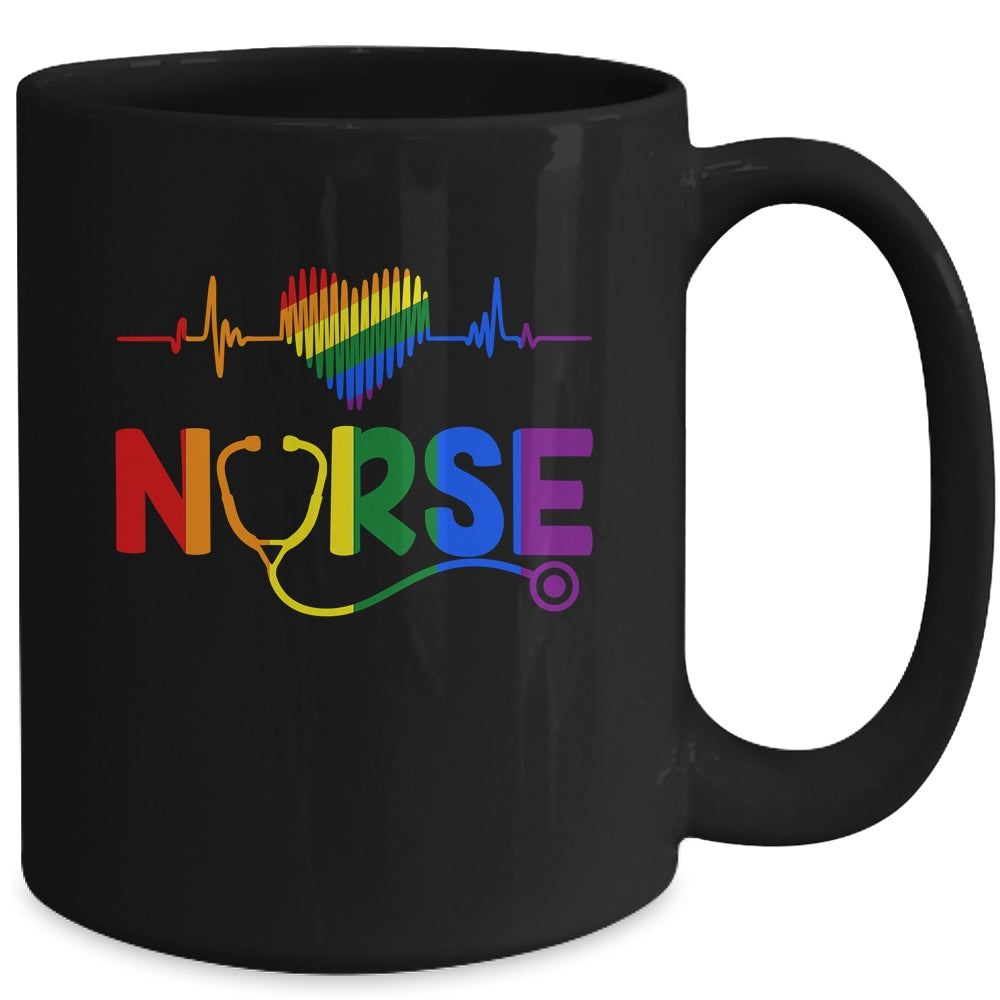 Heartbeat Rainbow Heart Gay Pride LGBT Medical Nurse LGBTQ Mug | siriusteestore