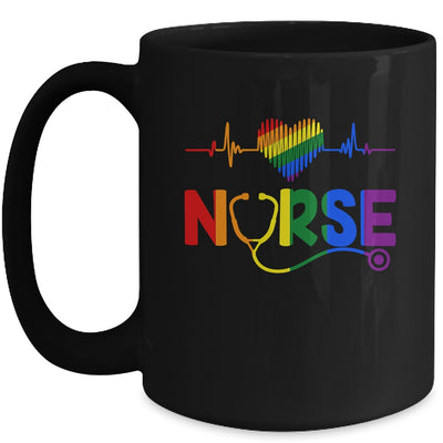 Heartbeat Rainbow Heart Gay Pride LGBT Medical Nurse LGBTQ Mug | siriusteestore