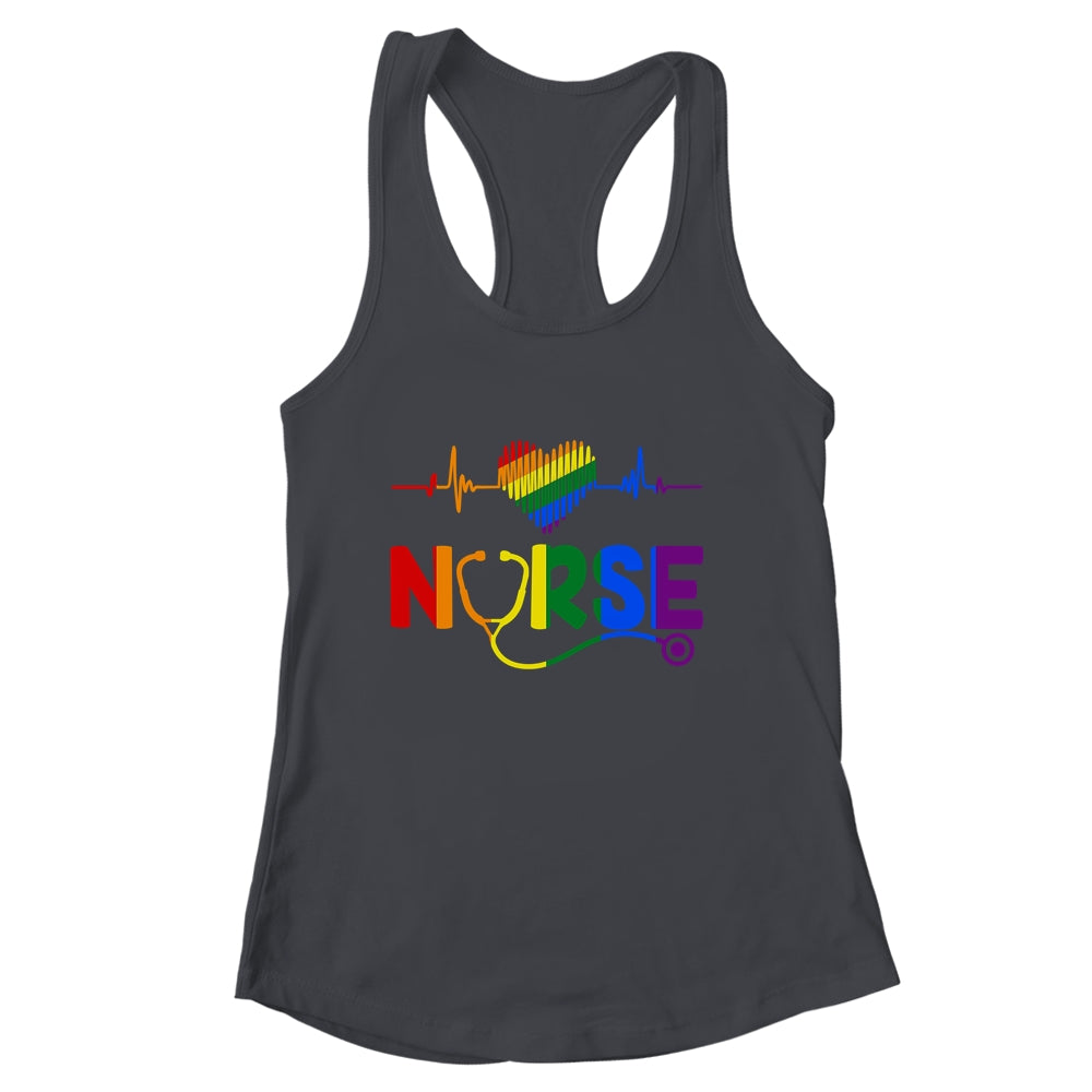 Heartbeat Rainbow Heart Gay Pride LGBT Medical Nurse LGBTQ Shirt & Tank Top | siriusteestore