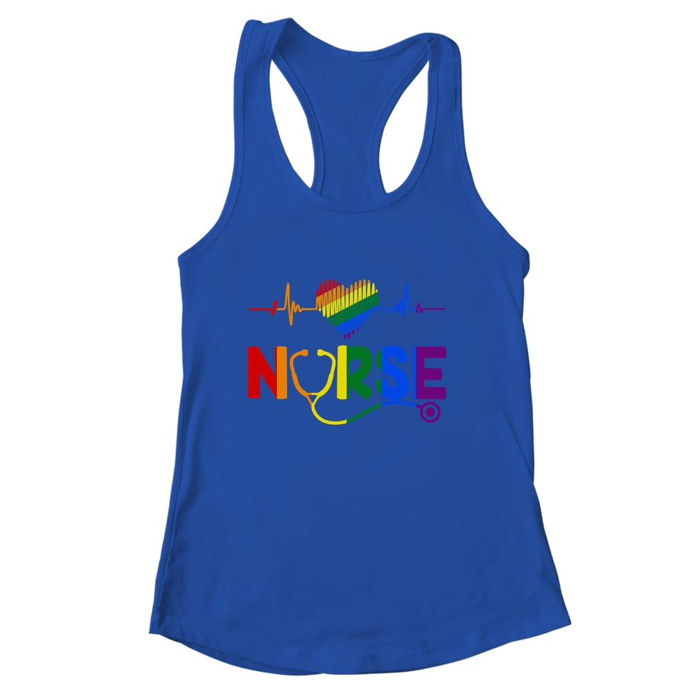 Heartbeat Rainbow Heart Gay Pride LGBT Medical Nurse LGBTQ Shirt & Tank Top | siriusteestore