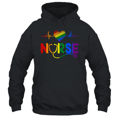 Heartbeat Rainbow Heart Gay Pride LGBT Medical Nurse LGBTQ Shirt & Tank Top | siriusteestore