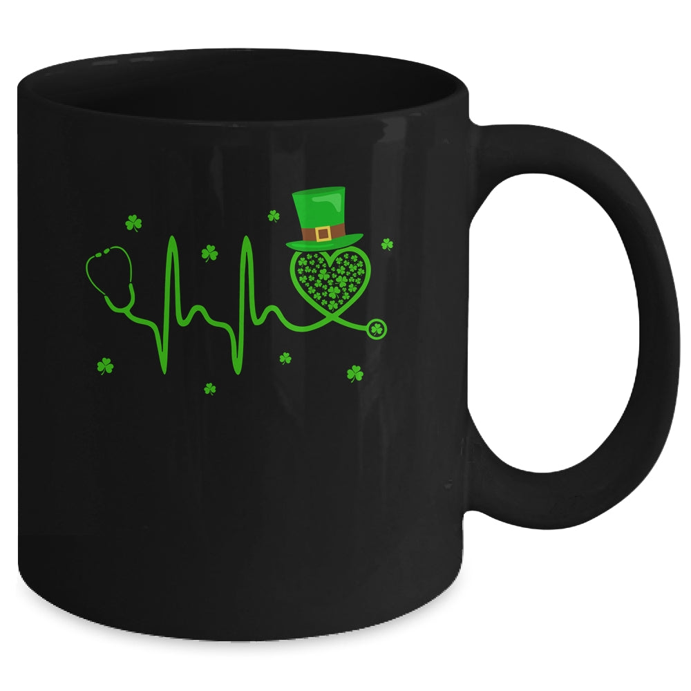 Heartbeat Stethoscope Shamrock Irish Nurse St Patricks Day Mug | siriusteestore
