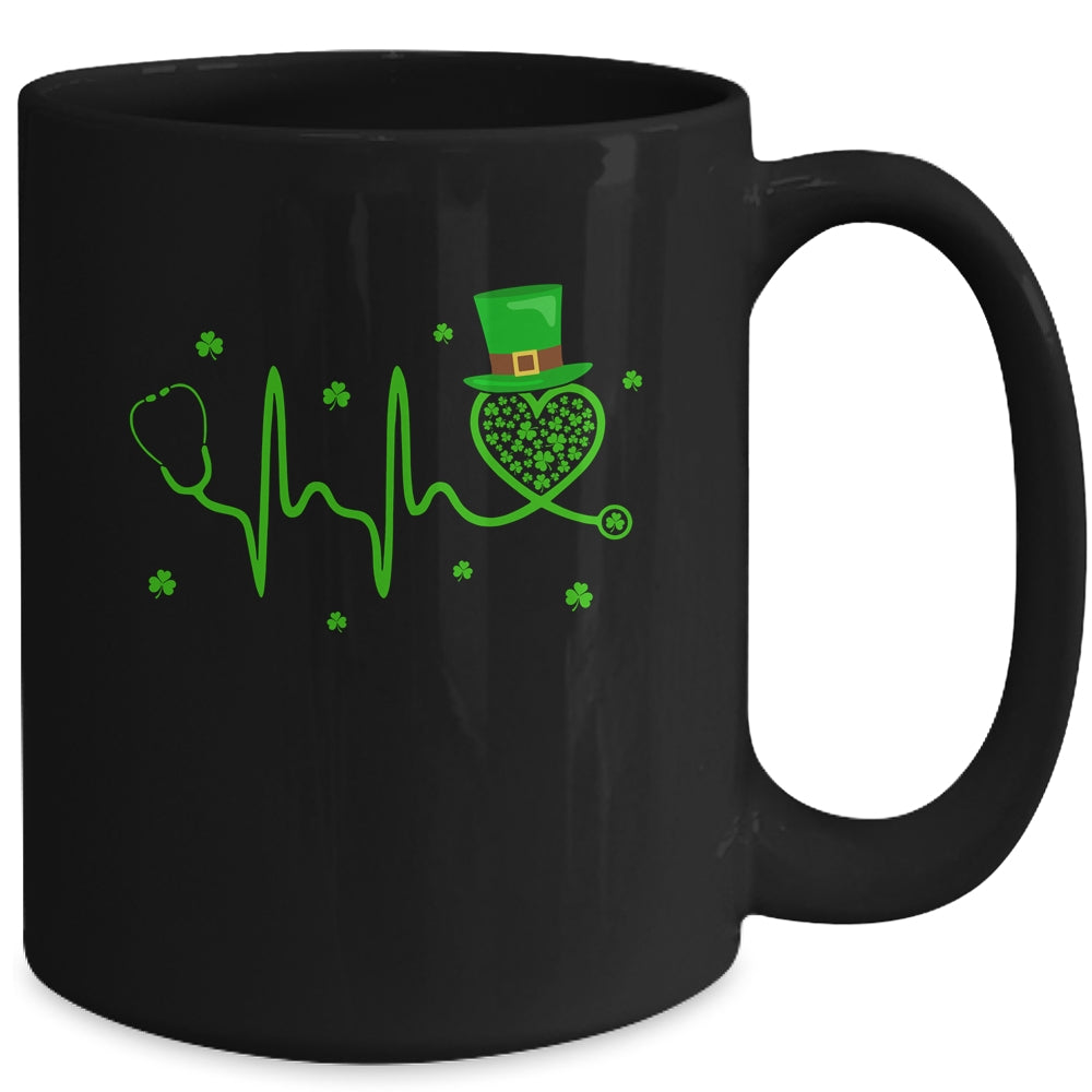 Heartbeat Stethoscope Shamrock Irish Nurse St Patricks Day Mug | siriusteestore