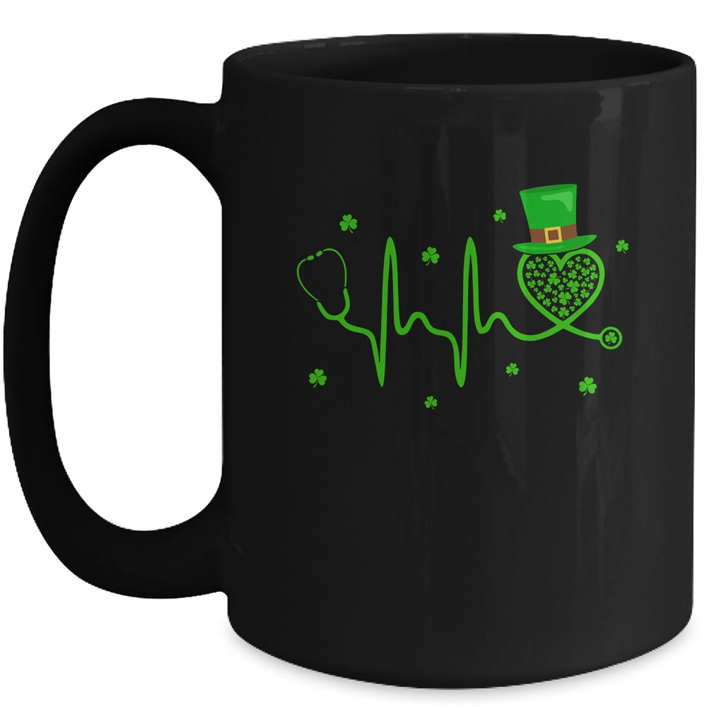 Heartbeat Stethoscope Shamrock Irish Nurse St Patricks Day Mug | siriusteestore