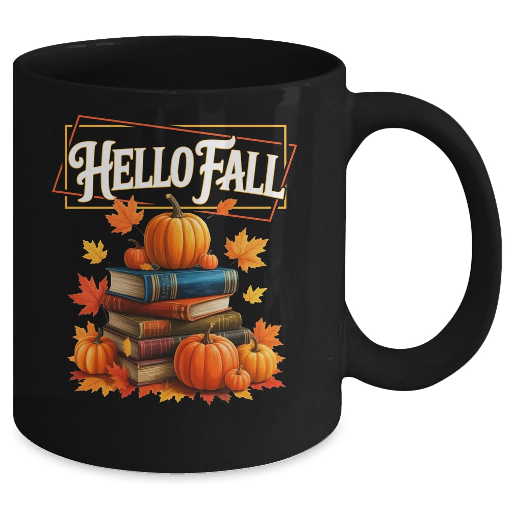 Hello Fall Pumpkin And Books Reading Lovers In Autumn Fall Mug | siriusteestore