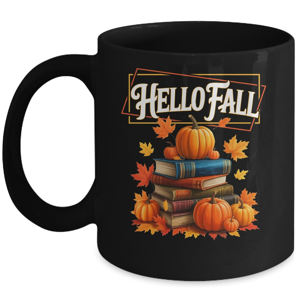Hello Fall Pumpkin And Books Reading Lovers In Autumn Fall Mug | siriusteestore