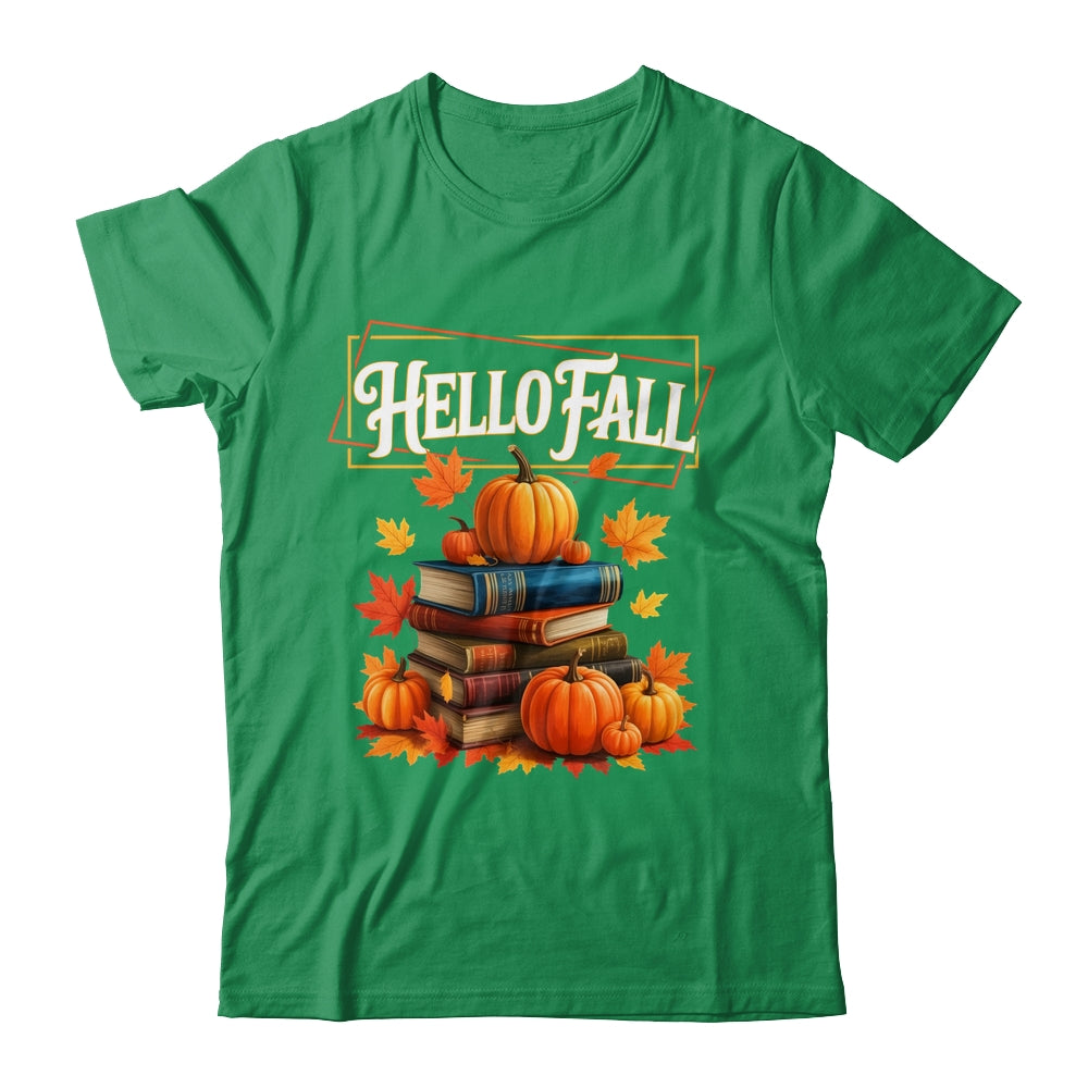 Hello Fall Pumpkin And Books Reading Lovers In Autumn Fall Shirt & Sweatshirt | siriusteestore