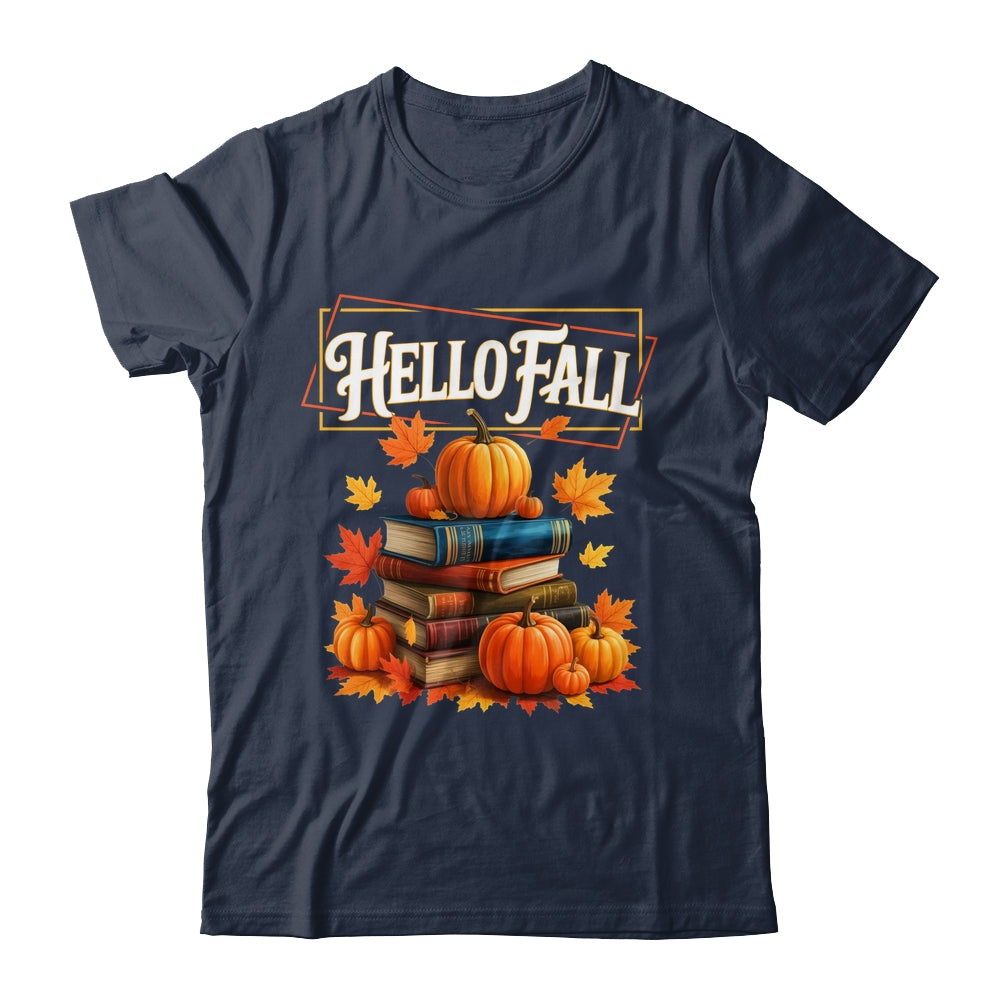 Hello Fall Pumpkin And Books Reading Lovers In Autumn Fall Shirt & Sweatshirt | siriusteestore