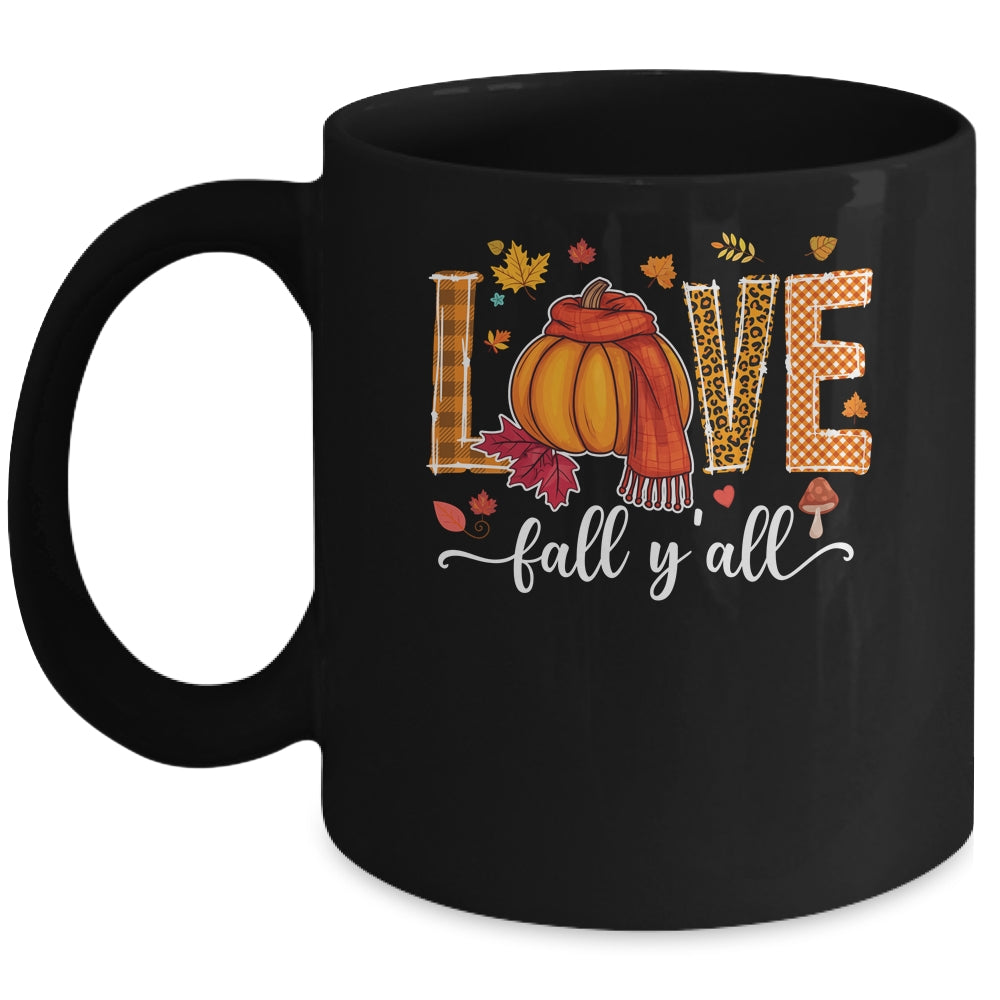 Hello Fall Pumpkin LOVE Fall Y'All Leopard Peace Love Fall Mug | siriusteestore