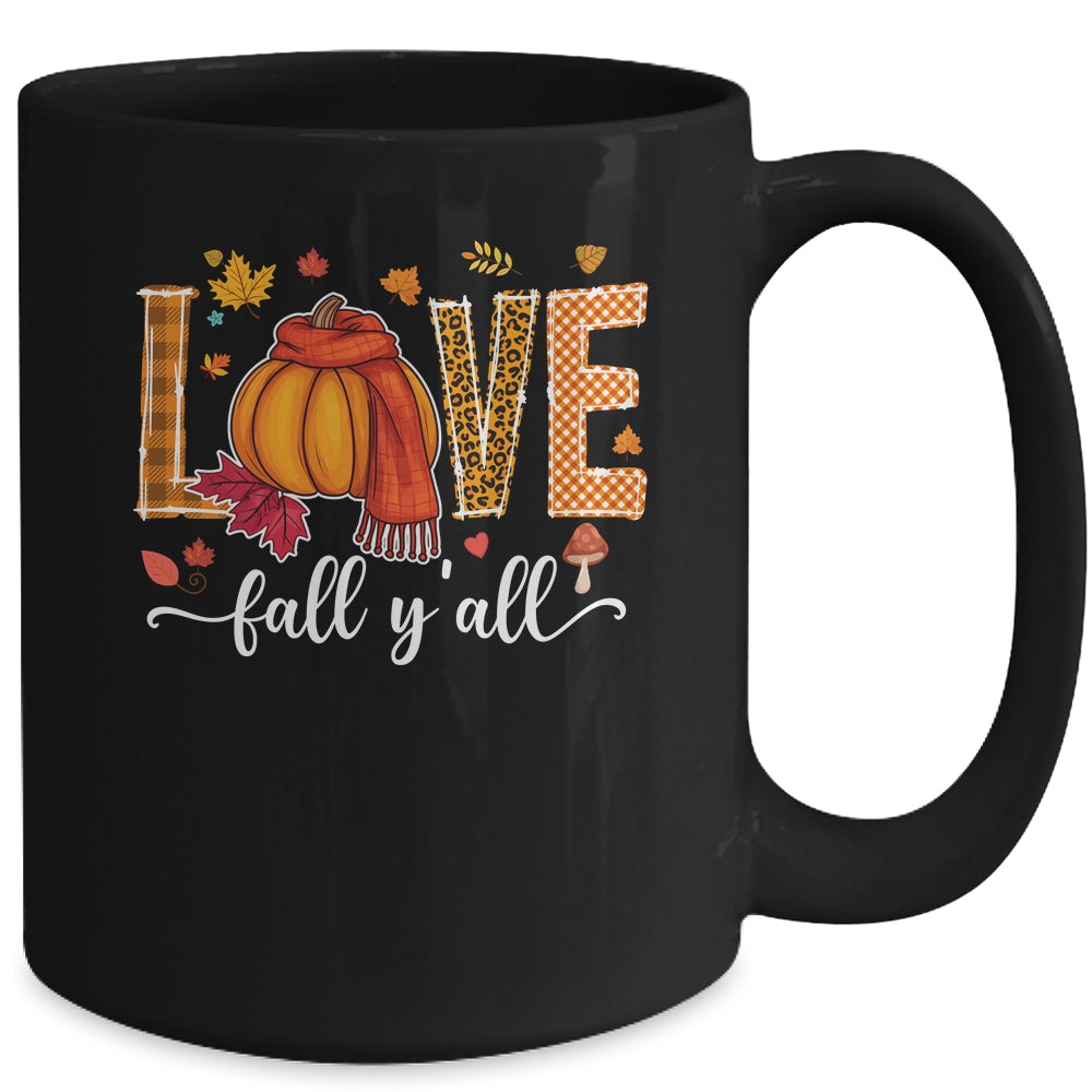 Hello Fall Pumpkin LOVE Fall Y'All Leopard Peace Love Fall Mug | siriusteestore