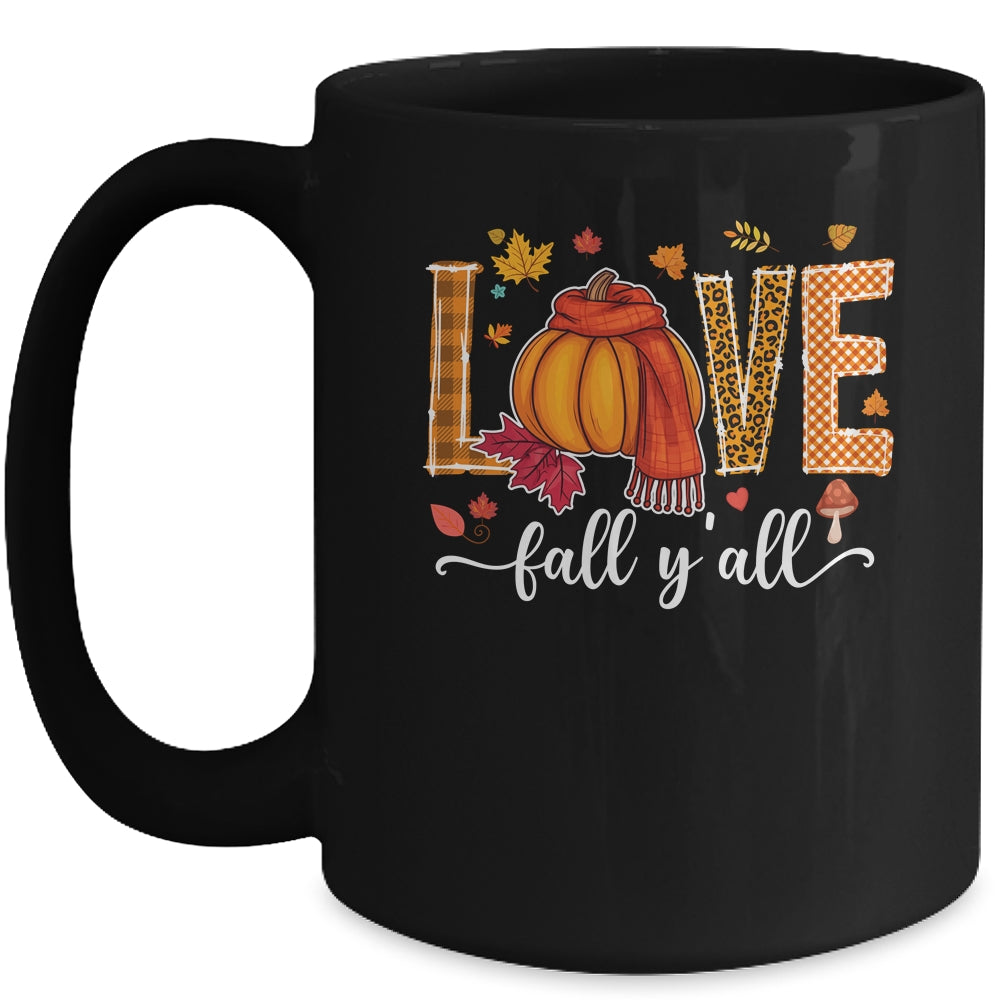 Hello Fall Pumpkin LOVE Fall Y'All Leopard Peace Love Fall Mug | siriusteestore