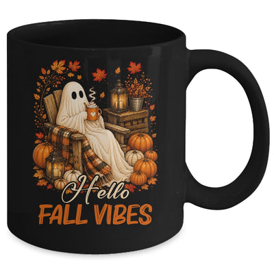 Hello Fall Vibes Ghost Cute Autumn Pumpkin Spooky Season Mug | siriusteestore
