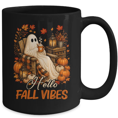 Hello Fall Vibes Ghost Cute Autumn Pumpkin Spooky Season Mug | siriusteestore