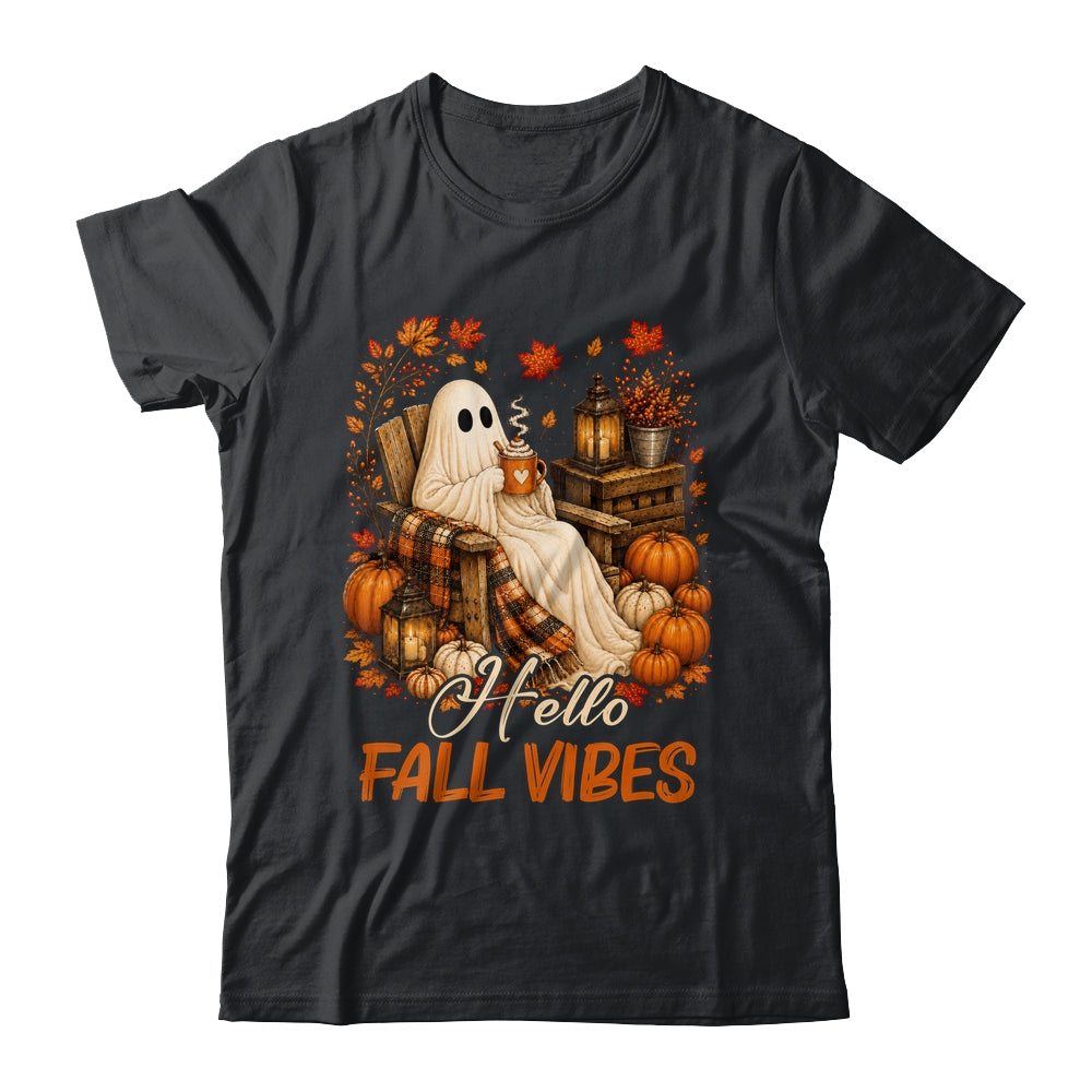 Hello Fall Vibes Ghost Cute Autumn Pumpkin Spooky Season Shirt & Sweatshirt | siriusteestore