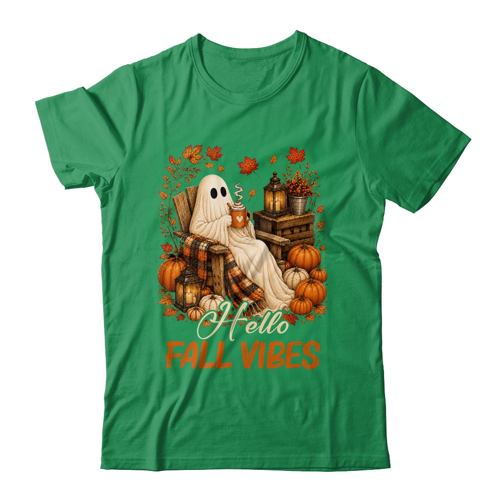 Hello Fall Vibes Ghost Cute Autumn Pumpkin Spooky Season Shirt & Sweatshirt | siriusteestore