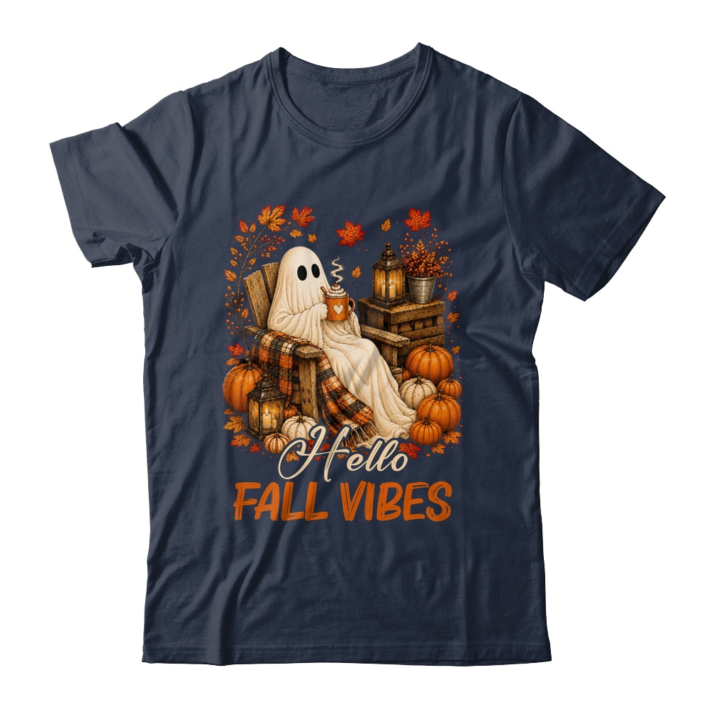 Hello Fall Vibes Ghost Cute Autumn Pumpkin Spooky Season Shirt & Sweatshirt | siriusteestore