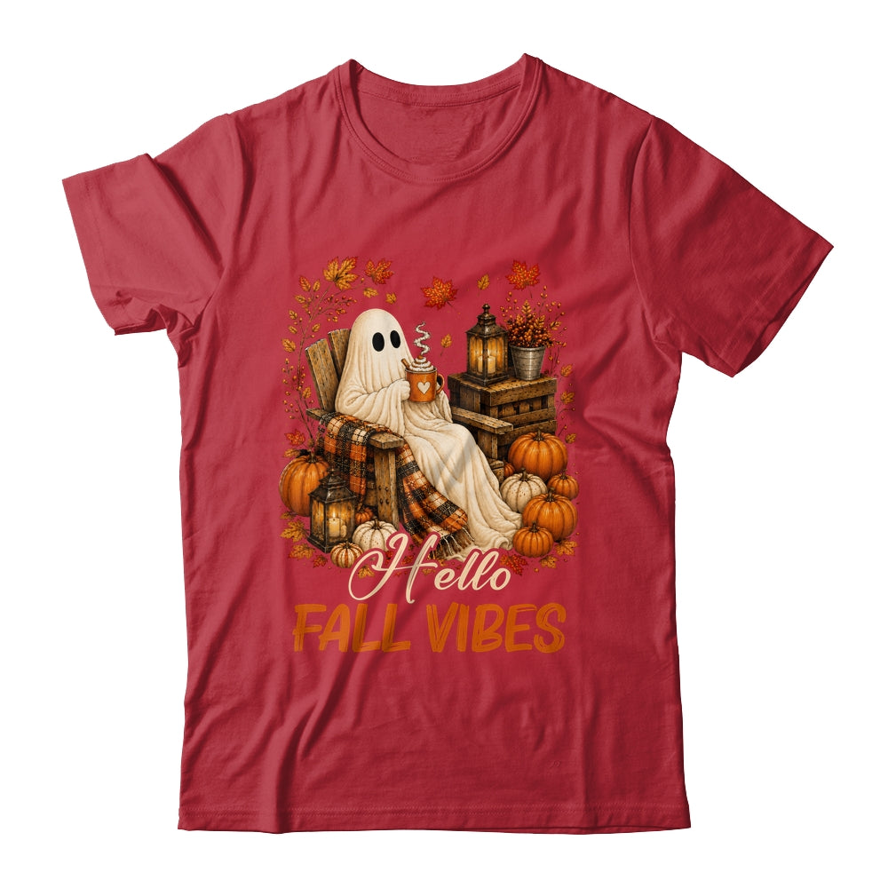 Hello Fall Vibes Ghost Cute Autumn Pumpkin Spooky Season Shirt & Sweatshirt | siriusteestore