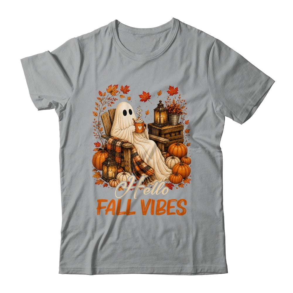 Hello Fall Vibes Ghost Cute Autumn Pumpkin Spooky Season Shirt & Sweatshirt | siriusteestore