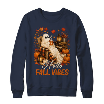 Hello Fall Vibes Ghost Cute Autumn Pumpkin Spooky Season Shirt & Sweatshirt | siriusteestore