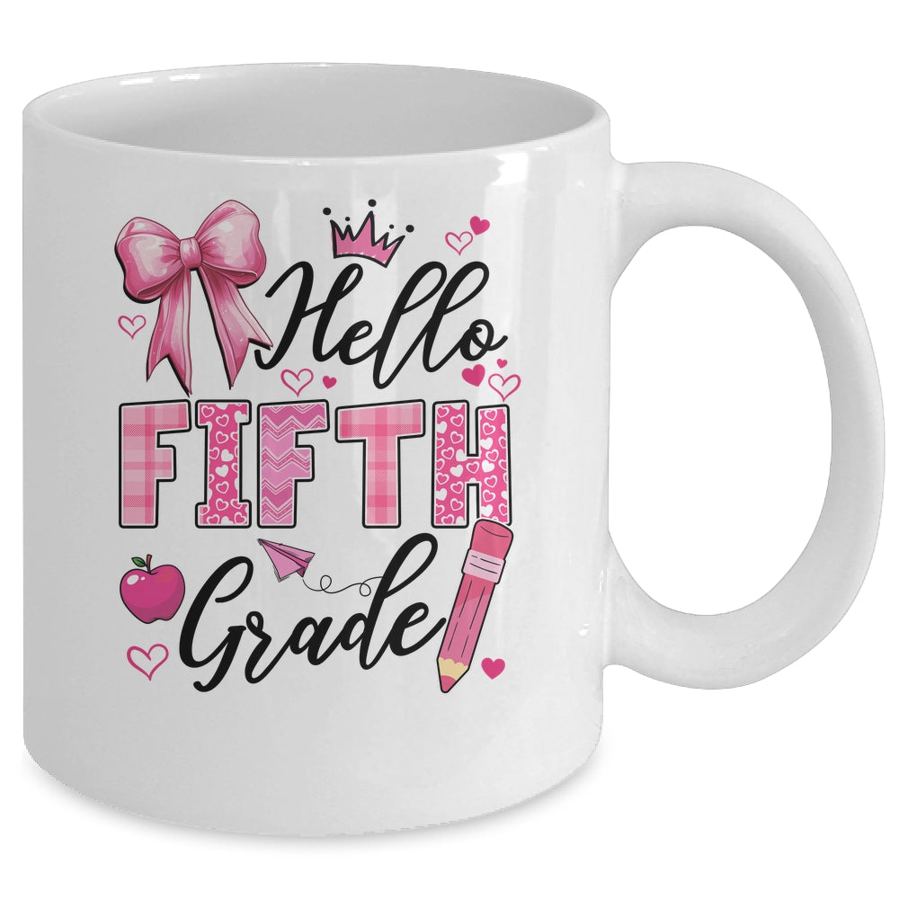 Hello Fifth Grade First Day Of School Coquette Teacher Girl Mug | siriusteestore