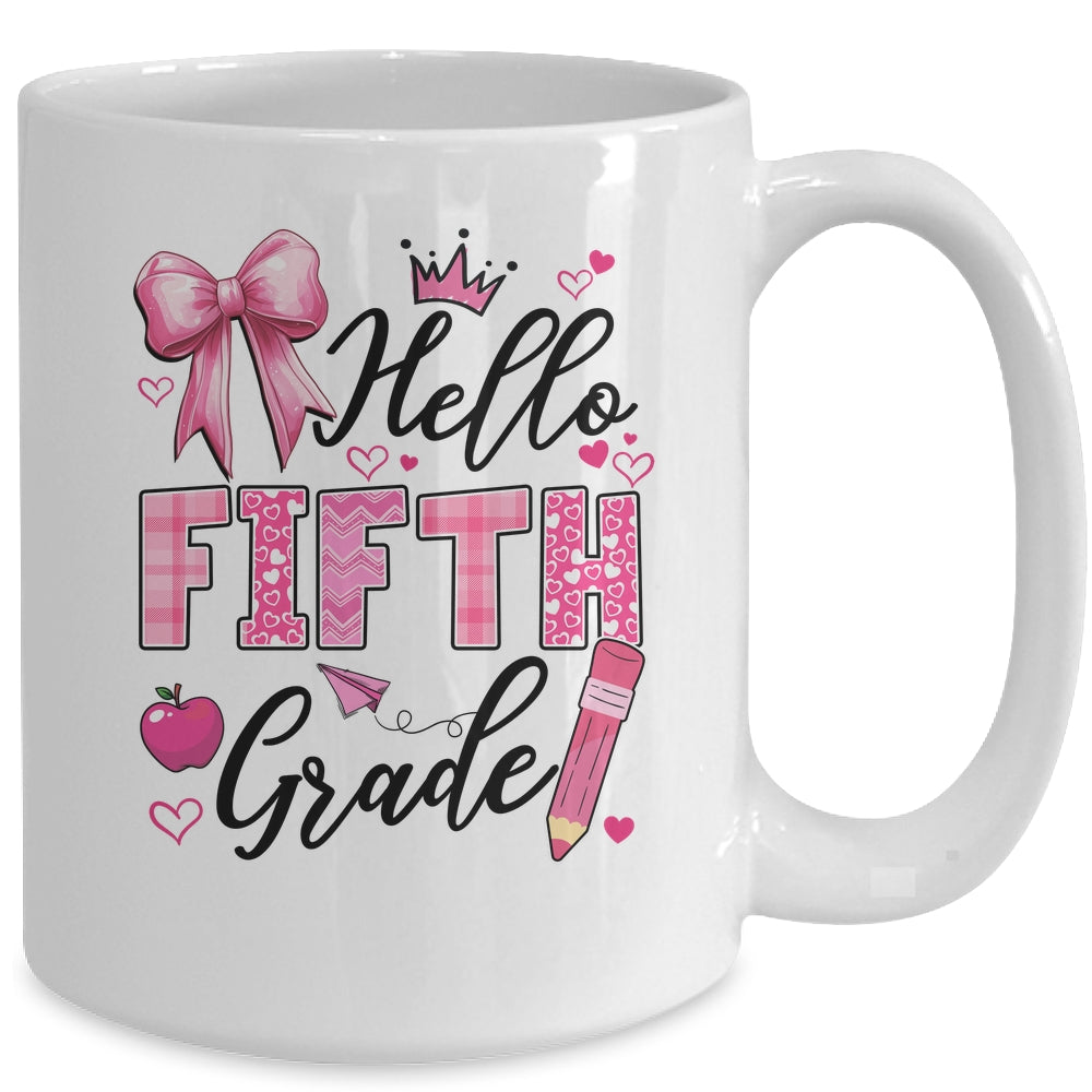 Hello Fifth Grade First Day Of School Coquette Teacher Girl Mug | siriusteestore