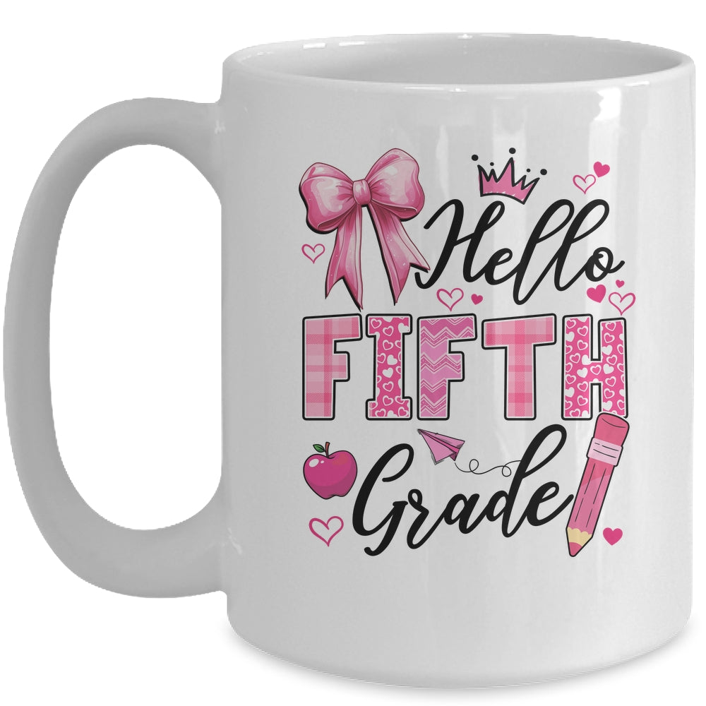 Hello Fifth Grade First Day Of School Coquette Teacher Girl Mug | siriusteestore