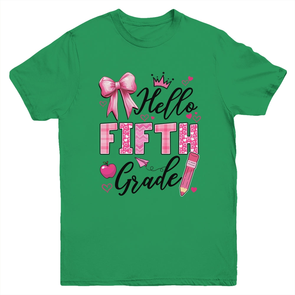 Hello Fifth Grade First Day Of School Coquette Teacher Girl Youth Shirt | siriusteestore