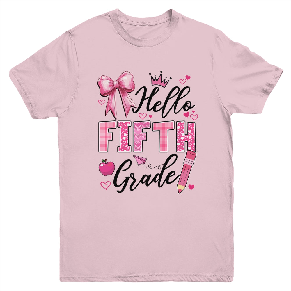 Hello Fifth Grade First Day Of School Coquette Teacher Girl Youth Shirt | siriusteestore