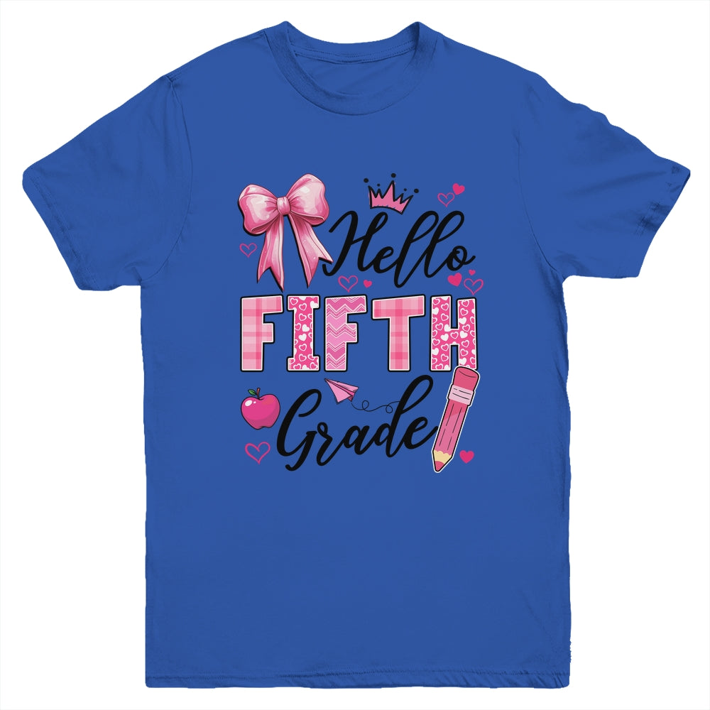 Hello Fifth Grade First Day Of School Coquette Teacher Girl Youth Shirt | siriusteestore