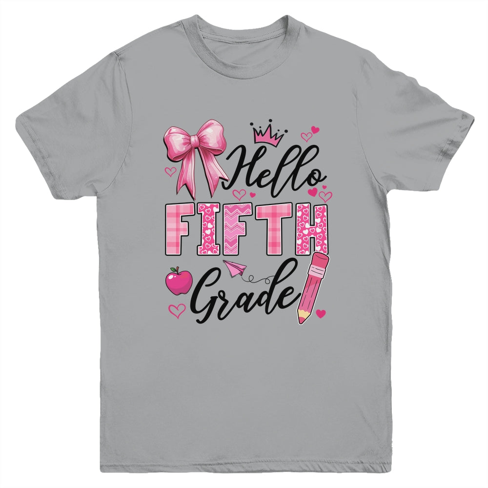 Hello Fifth Grade First Day Of School Coquette Teacher Girl Youth Shirt | siriusteestore