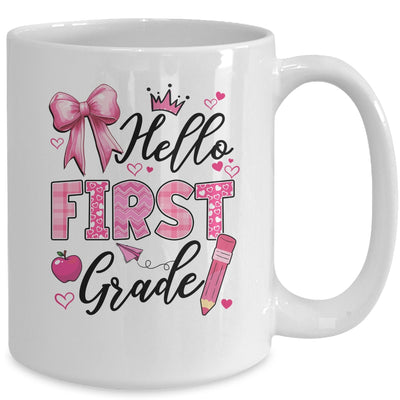 Hello First Grade First Day Of School Coquette Teacher Girl Mug | siriusteestore