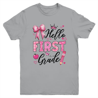 Hello First Grade First Day Of School Coquette Teacher Girl Youth Shirt | siriusteestore