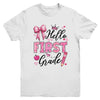 Hello First Grade First Day Of School Coquette Teacher Girl Youth Shirt | siriusteestore
