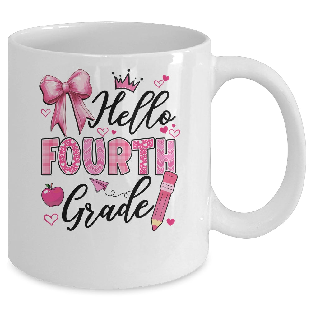 Hello Fourth Grade First Day Of School Coquette Teacher Girl Mug | siriusteestore