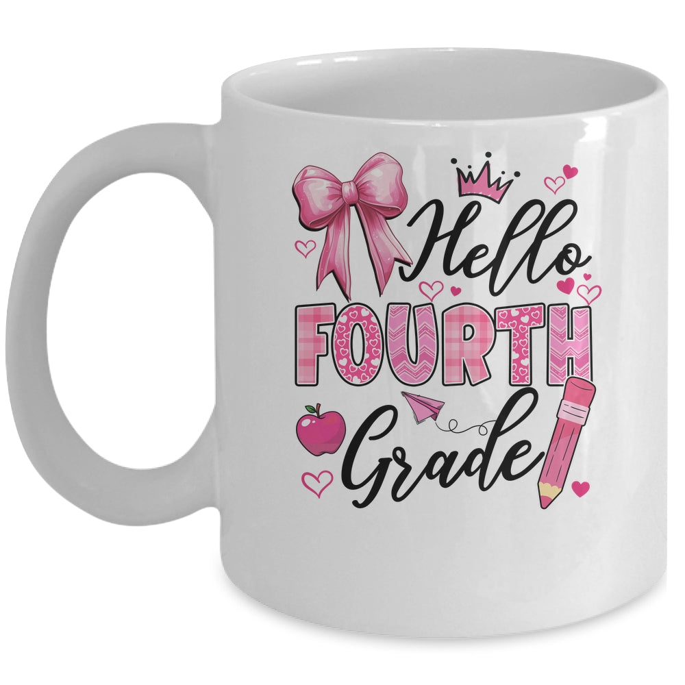 Hello Fourth Grade First Day Of School Coquette Teacher Girl Mug | siriusteestore