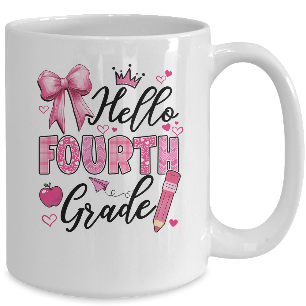 Hello Fourth Grade First Day Of School Coquette Teacher Girl Mug | siriusteestore