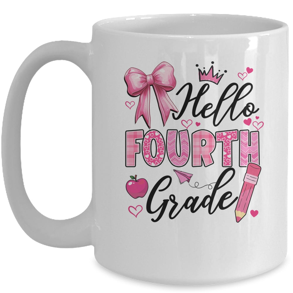 Hello Fourth Grade First Day Of School Coquette Teacher Girl Mug | siriusteestore